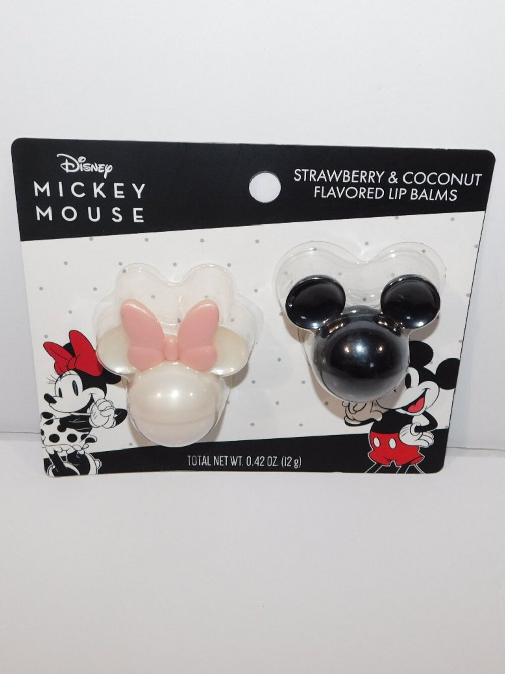 DISNEY MICKEY & MINNIE MOUSE Head Shaped FLAVORED LIP BALMS- 2CT. NEW in Package